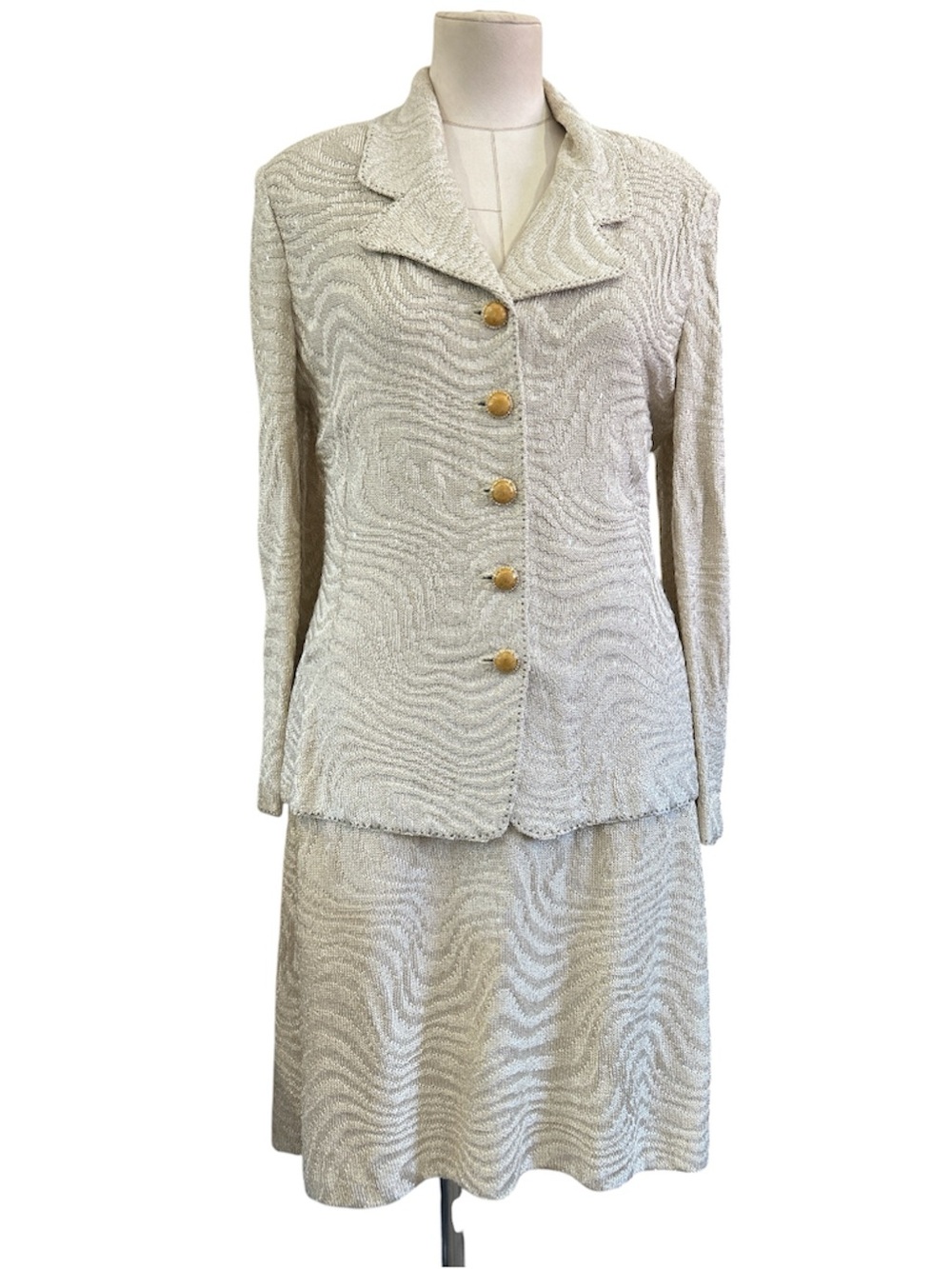 St. John Evening 2-piece knit rhinestone jacket and dress set gold Size 12